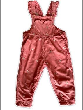 Pink Daisy Embroidered Girls' Overalls